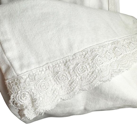 Zara Sailor Gold Button Wide Leg Embroidered Cropped White Patch Pocket Jeans 6 - Picture 4 of 8